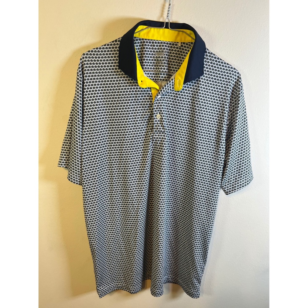 Puma Mens Polo Shirt Dandelion Geometric Print Navy Yellow Size M